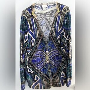 Chicos Bold Mosaic Peyton cardigan Abstract Metallic Trim Size 3